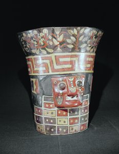 ティアワナコのトウモロコシの糸と動物を描いた器、西暦650年頃 作： Pre Columbian